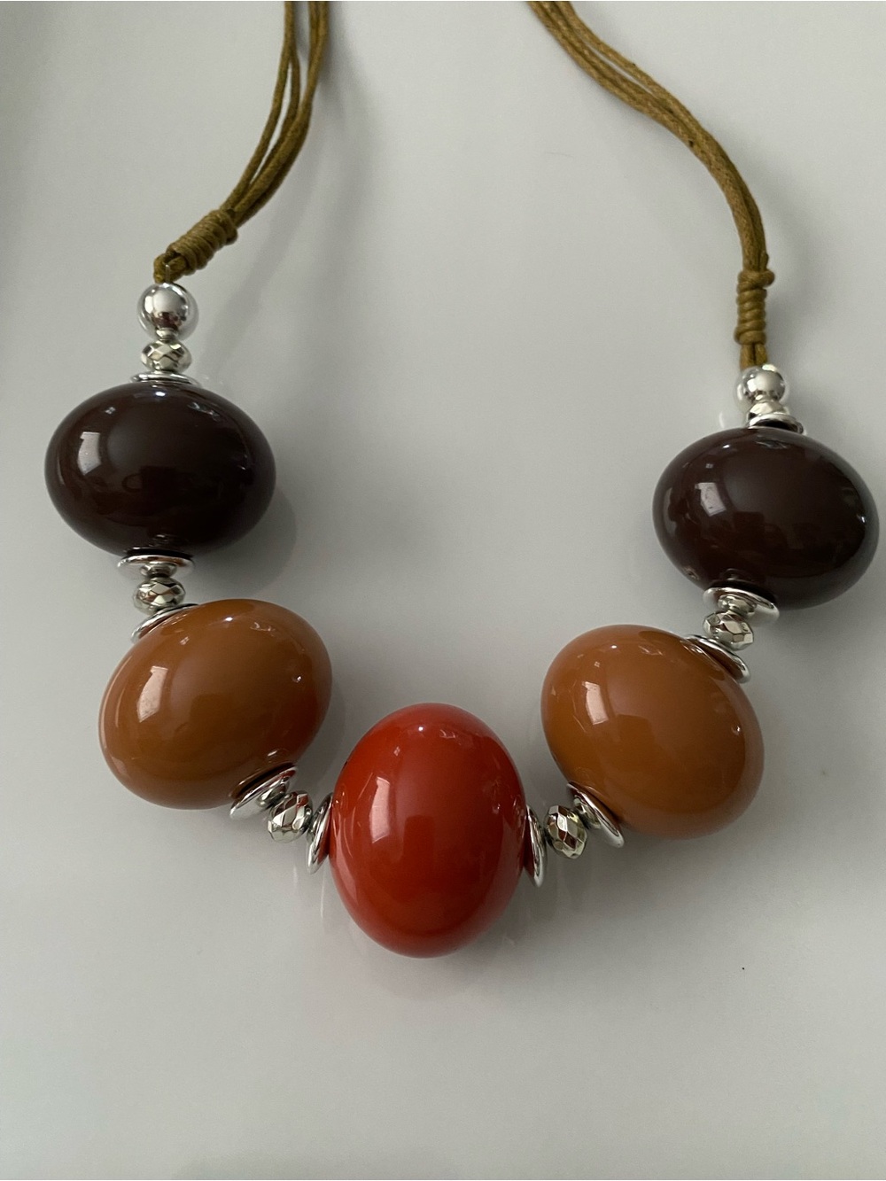 Large Brown, Tan & Red Bead Necklace - 5 Large Beads